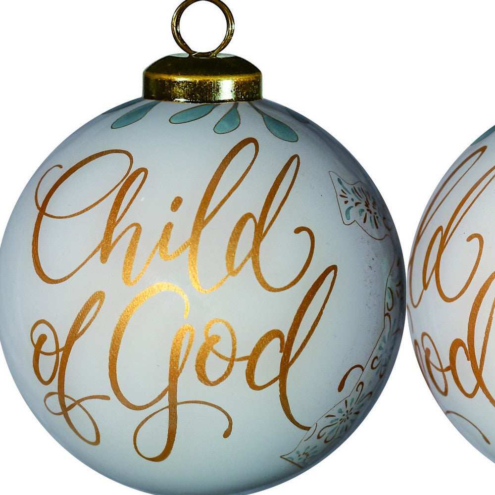 White and Gold Child of God Hand Painted Mouth Blown Glass Ornament - Homeroots - Flyclothing LLC