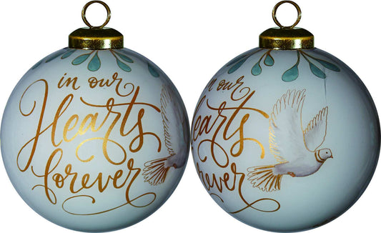 White and Gold In Our Hearts Forever Hand Painted Mouth Blown Glass Ornament - Homeroots - Flyclothing LLC