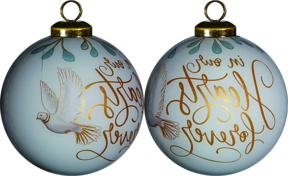 White and Gold In Our Hearts Forever Hand Painted Mouth Blown Glass Ornament - Homeroots - Flyclothing LLC