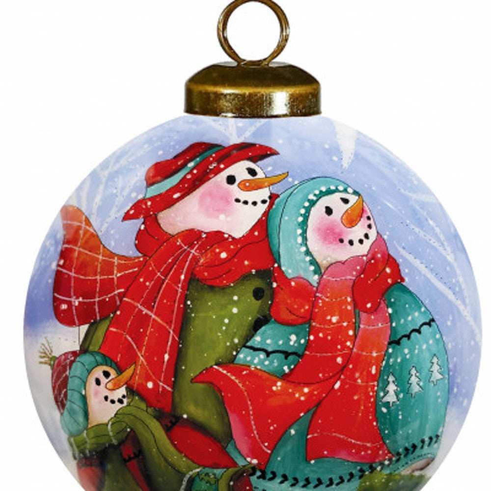 Snowman Family Bless Our Family Wordings Hand Painted Mouth Blown Glass Ornament - Homeroots - Flyclothing LLC