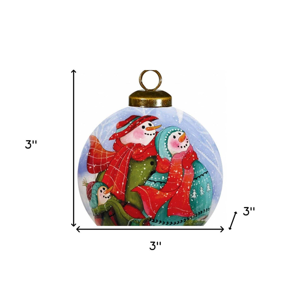 Snowman Family Bless Our Family Wordings Hand Painted Mouth Blown Glass Ornament - Homeroots - Flyclothing LLC
