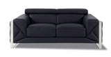 75" Black And Silver Italian Leather Loveseat - Homeroots - Flyclothing LLC