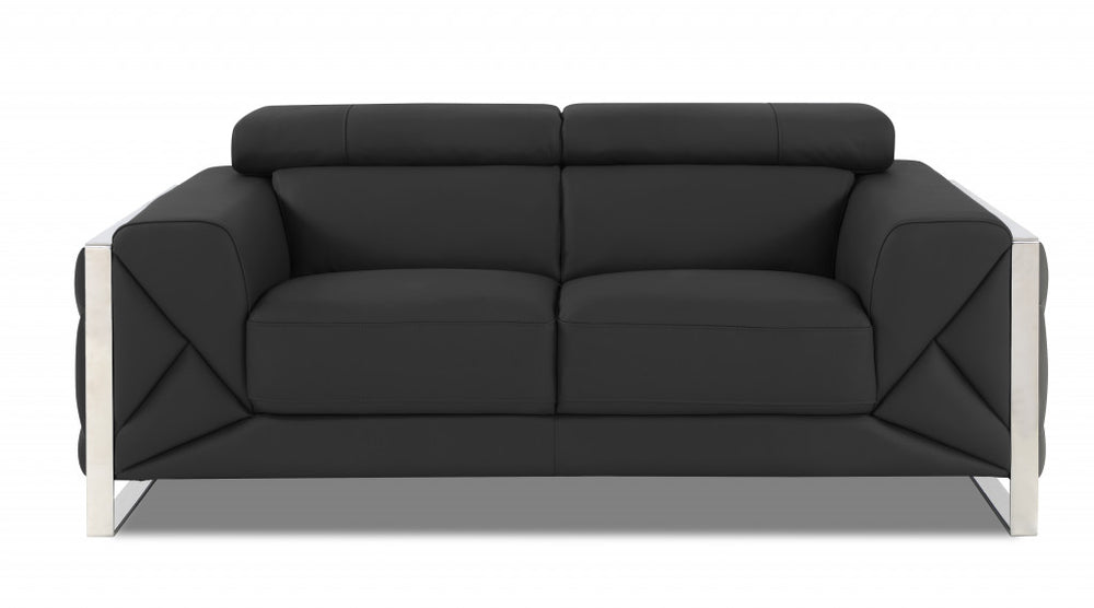 75" Gray And Silver Italian Leather Loveseat - Homeroots - Flyclothing LLC