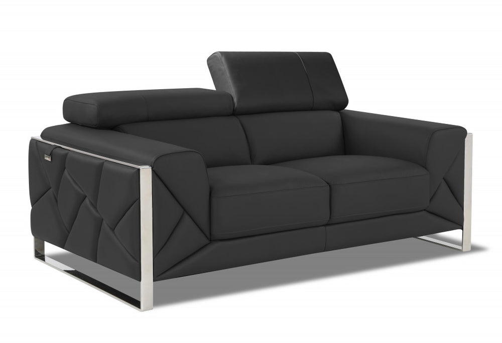 75" Gray And Silver Italian Leather Loveseat - Homeroots - Flyclothing LLC