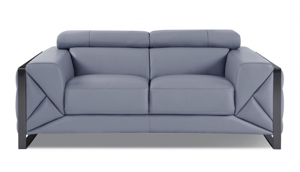 75" Light Blue And Black Italian Leather Loveseat - Homeroots - Flyclothing LLC