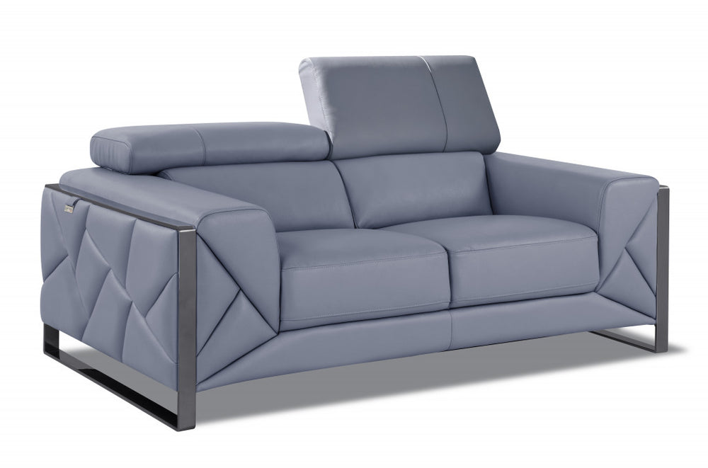 75" Light Blue And Black Italian Leather Loveseat - Homeroots - Flyclothing LLC