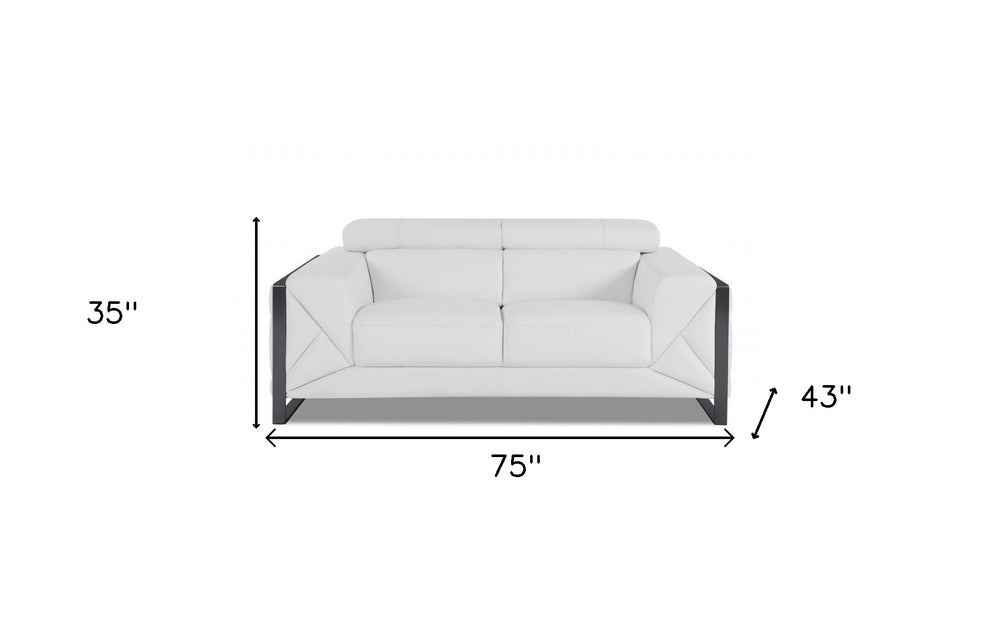 75" White And Black Italian Leather Loveseat - Homeroots - Flyclothing LLC