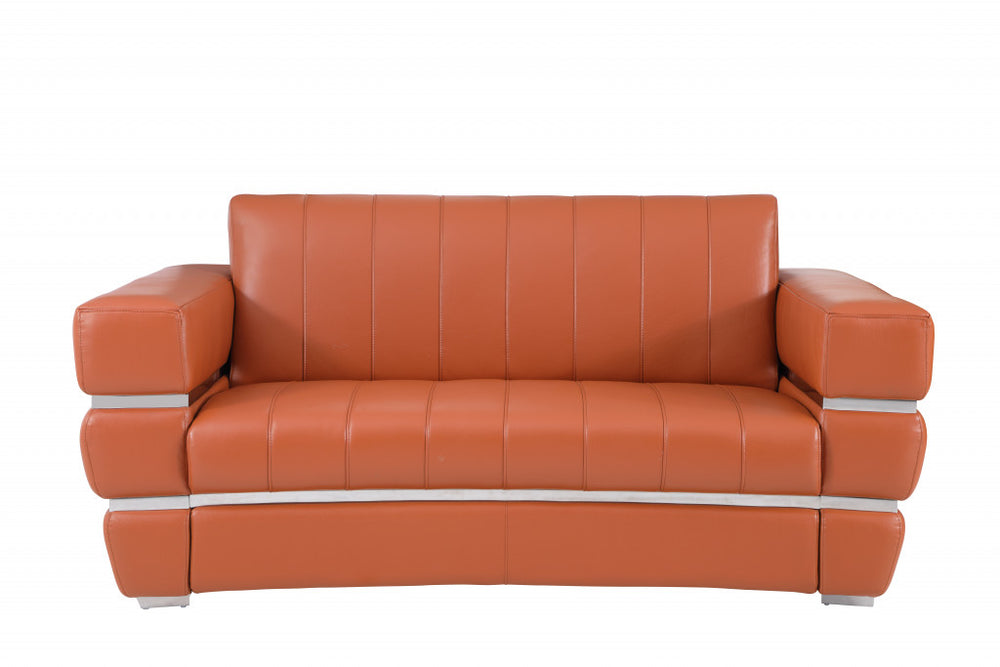 75" Camel And Silver Italian Leather Loveseat - Homeroots - Flyclothing LLC