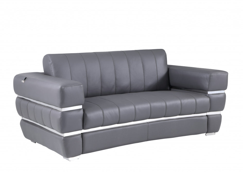 75" Gray And Silver Italian Leather Loveseat - Homeroots - Flyclothing LLC