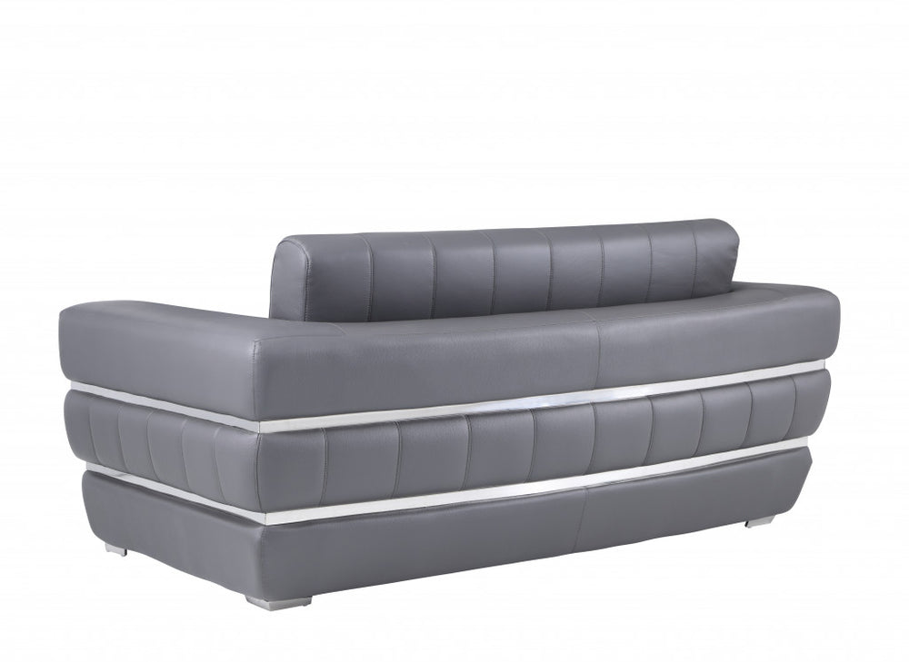 75" Gray And Silver Italian Leather Loveseat - Homeroots - Flyclothing LLC