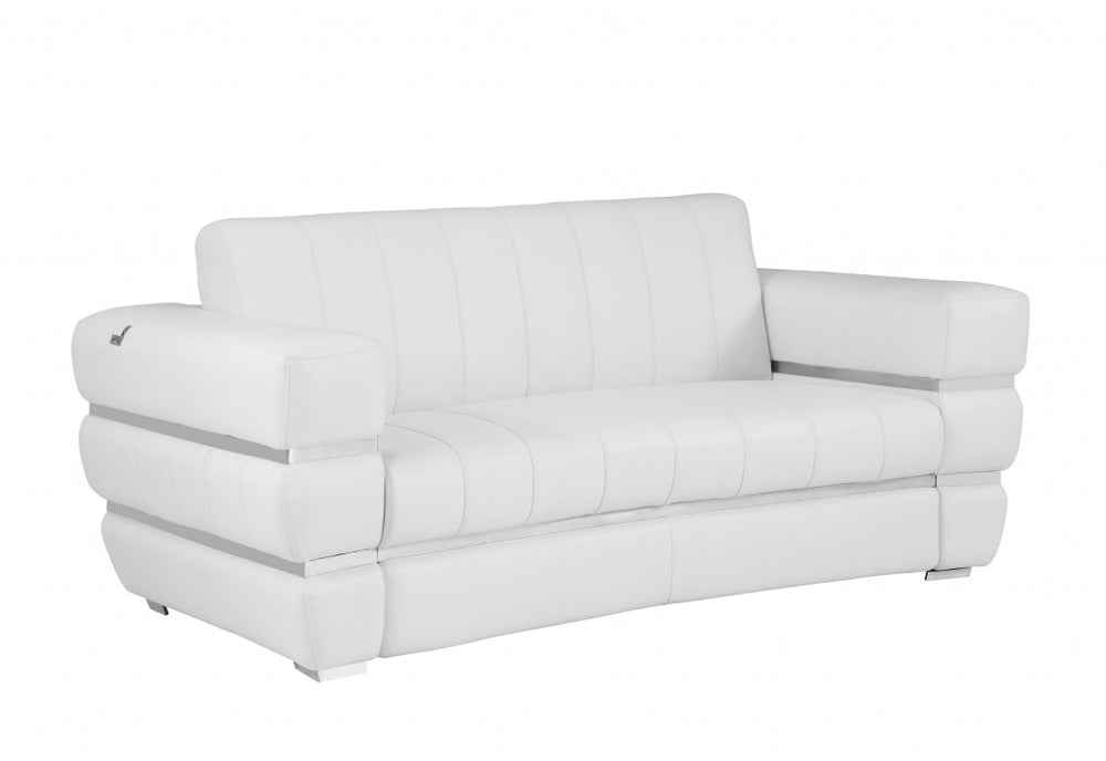 75" White And Silver Italian Leather Loveseat - Homeroots - Flyclothing LLC