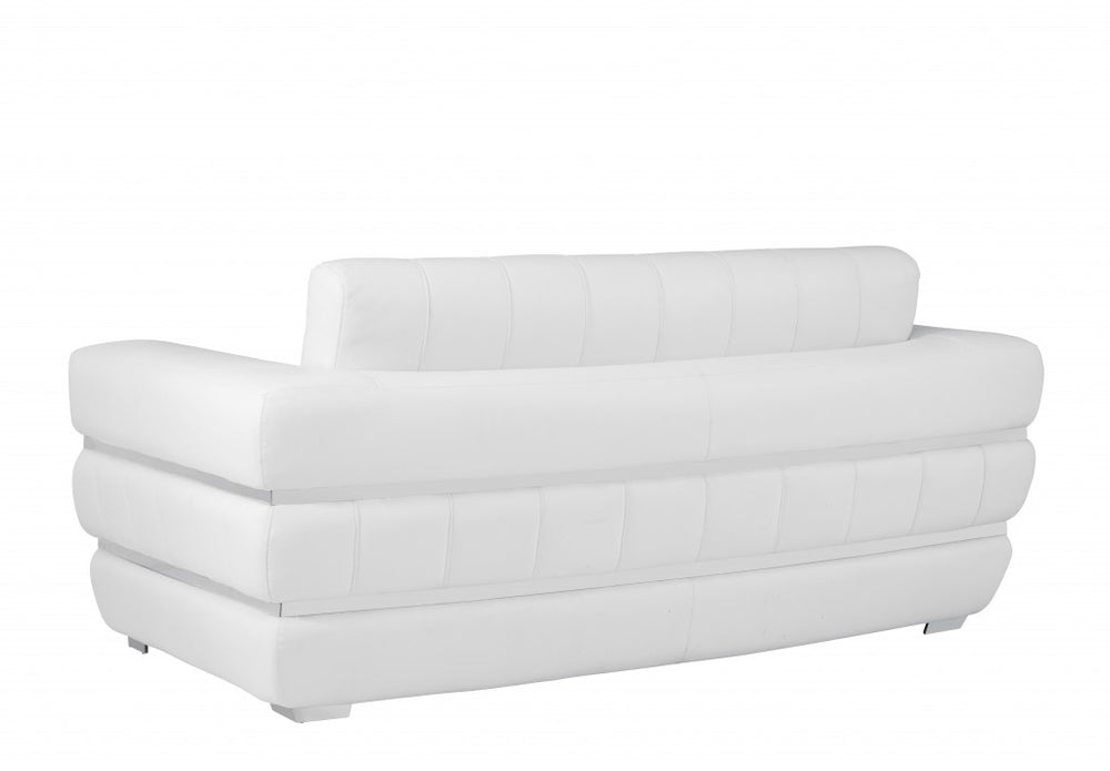 75" White And Silver Italian Leather Loveseat - Homeroots - Flyclothing LLC