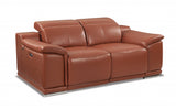 72" Camel And Silver Italian Leather Power Reclining Loveseat - Homeroots - Flyclothing LLC