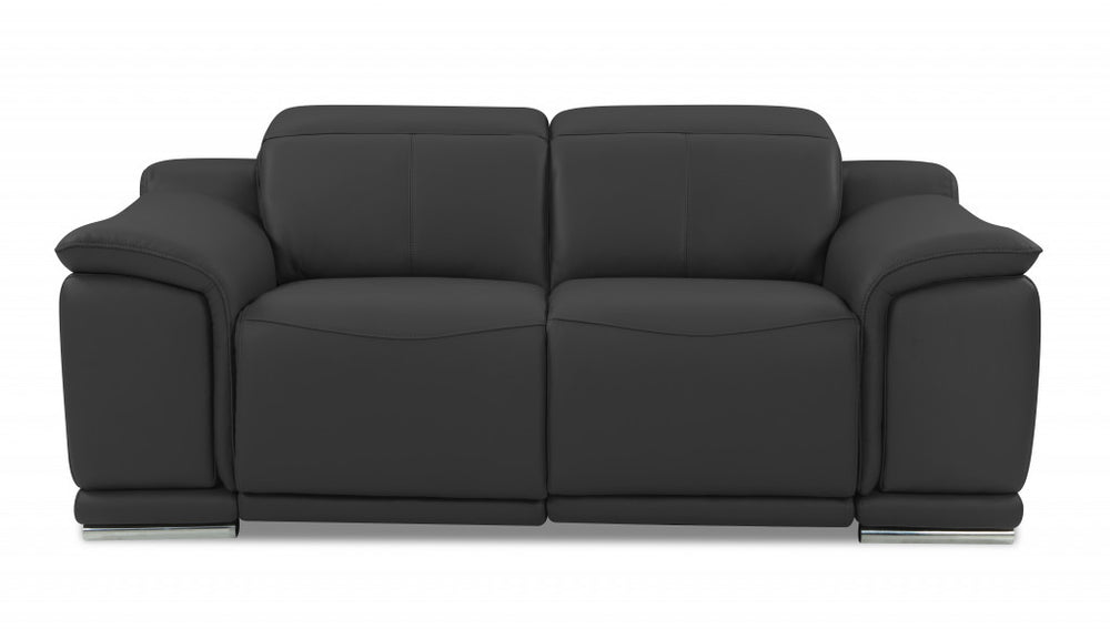72" Gray And Silver Italian Leather Power Reclining Loveseat - Homeroots - Flyclothing LLC