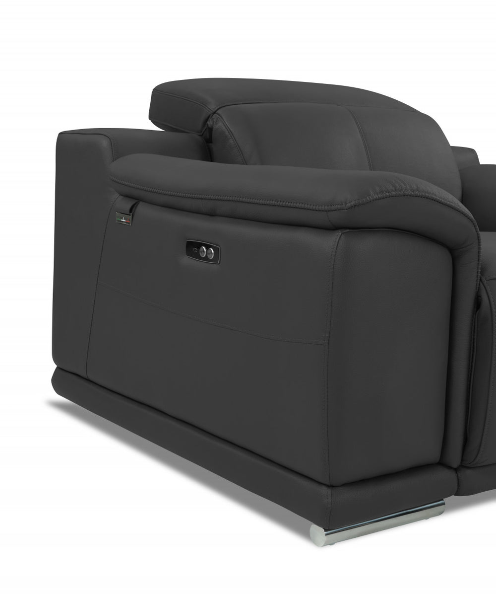 72" Gray And Silver Italian Leather Power Reclining Loveseat - Homeroots - Flyclothing LLC