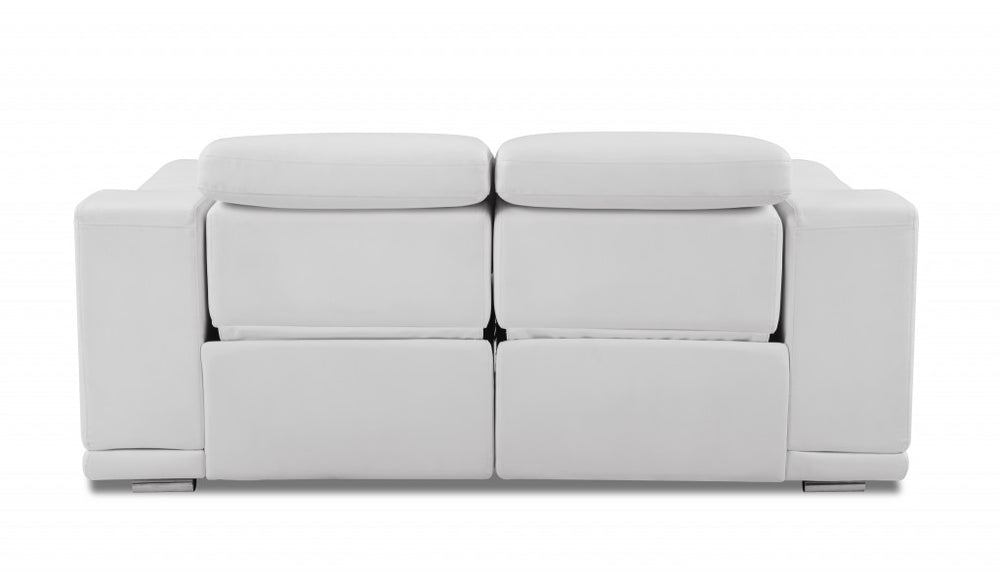 72" White And Silver Italian Leather Power Reclining Loveseat - Homeroots - Flyclothing LLC