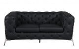 69" Black And Silver Italian Leather Loveseat - Homeroots - Flyclothing LLC