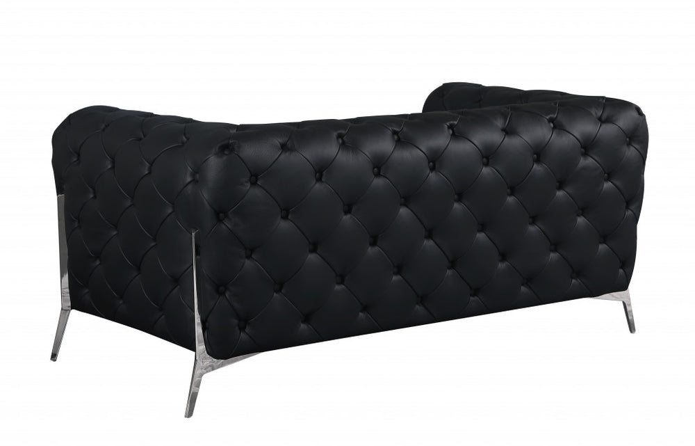 69" Black And Silver Italian Leather Loveseat - Homeroots - Flyclothing LLC