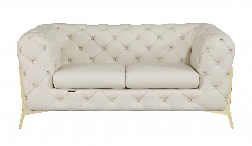 69" Beige And Gold Italian Leather Loveseat - Homeroots - Flyclothing LLC