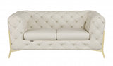 69" Beige And Gold Italian Leather Loveseat - Homeroots - Flyclothing LLC