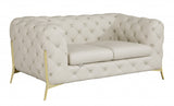 69" Beige And Gold Italian Leather Loveseat - Homeroots - Flyclothing LLC
