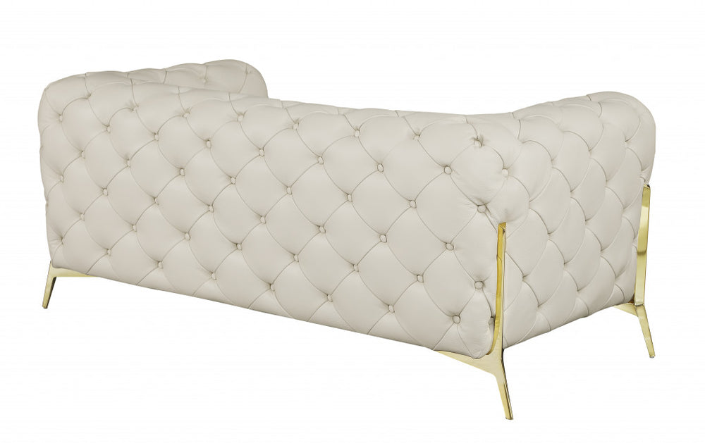 69" Beige And Gold Italian Leather Loveseat - Homeroots - Flyclothing LLC