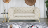 69" Beige And Gold Italian Leather Loveseat - Homeroots - Flyclothing LLC
