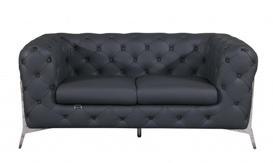 69" Gray And Silver Italian Leather Loveseat - Homeroots