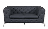 69" Gray And Silver Italian Leather Loveseat - Homeroots - Flyclothing LLC