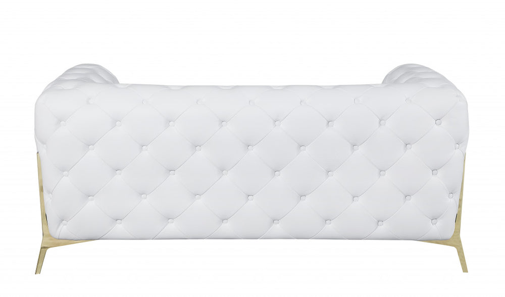 69" White And Gold Italian Leather Loveseat - Homeroots - Flyclothing LLC
