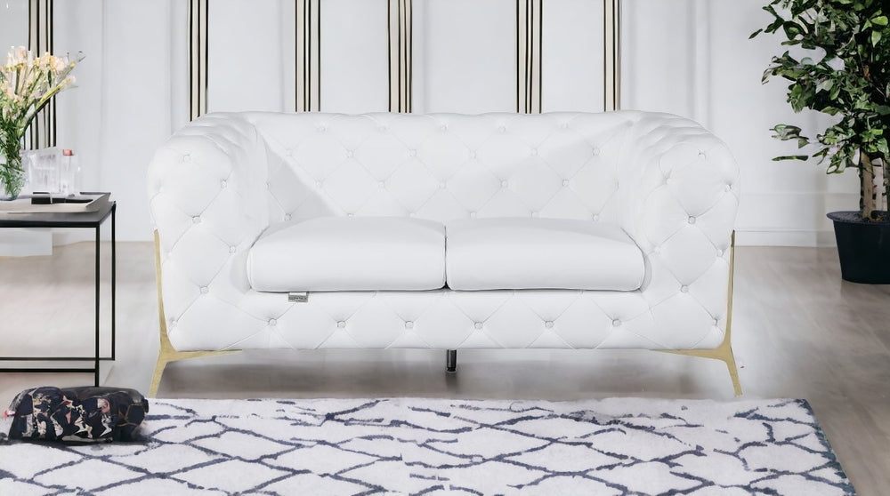 69" White And Gold Italian Leather Loveseat - Homeroots - Flyclothing LLC
