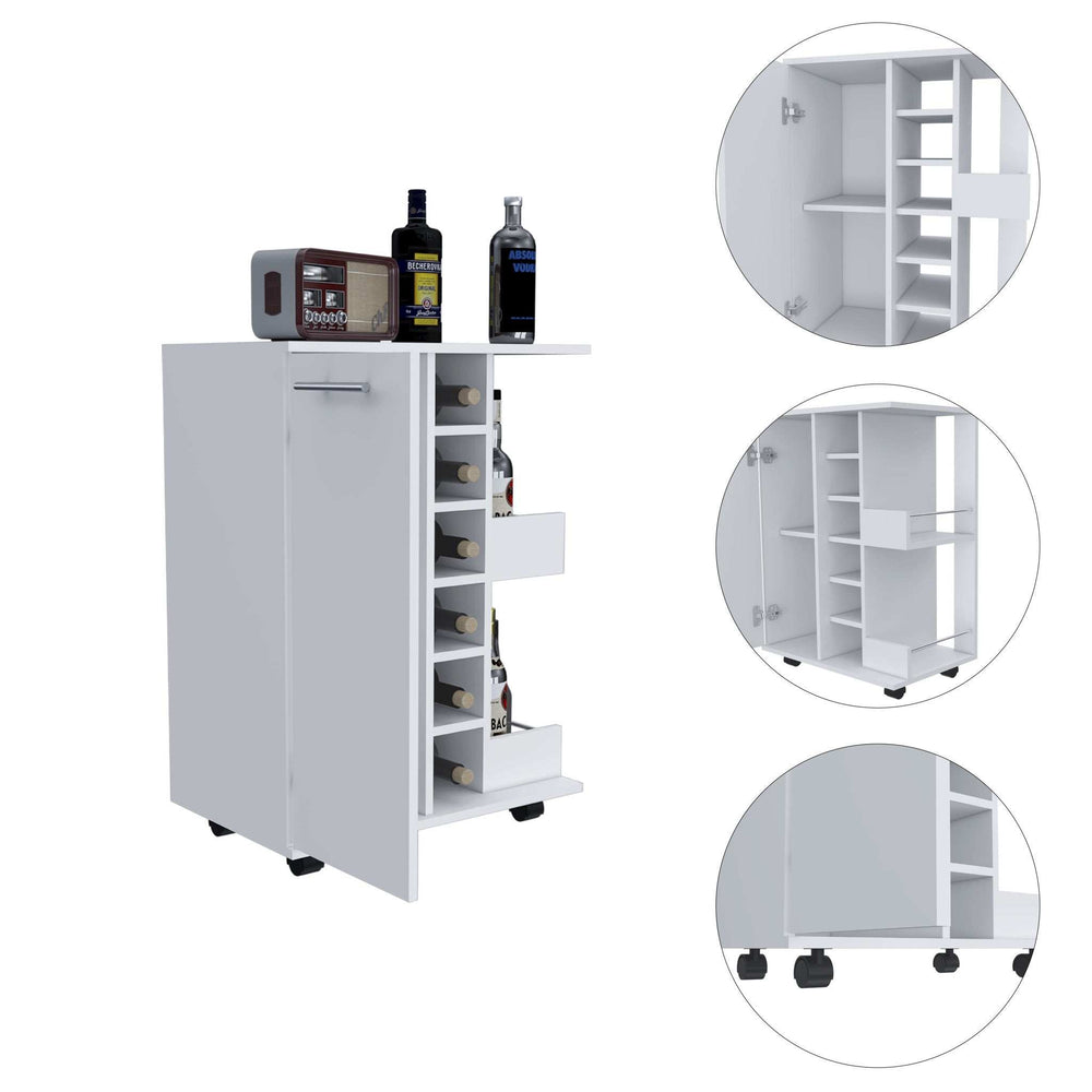 White Rolling Bar Cart With Wine Storage - Homeroots - Flyclothing LLC