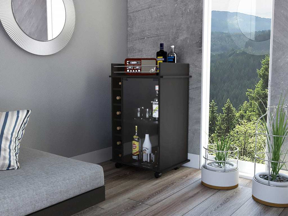 Black Rolling Bar Cart With Wine Storage - Homeroots - Flyclothing LLC