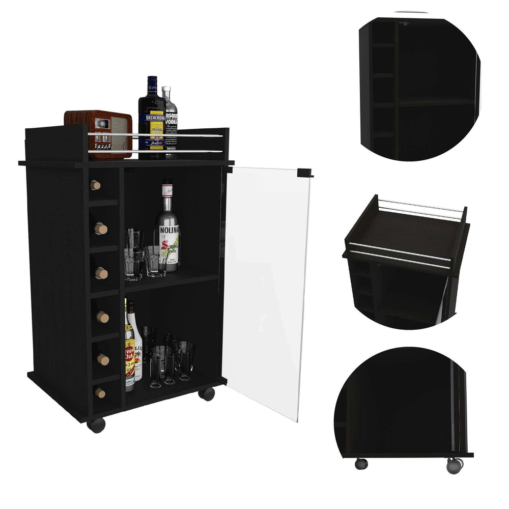 Black Rolling Bar Cart With Wine Storage - Homeroots - Flyclothing LLC