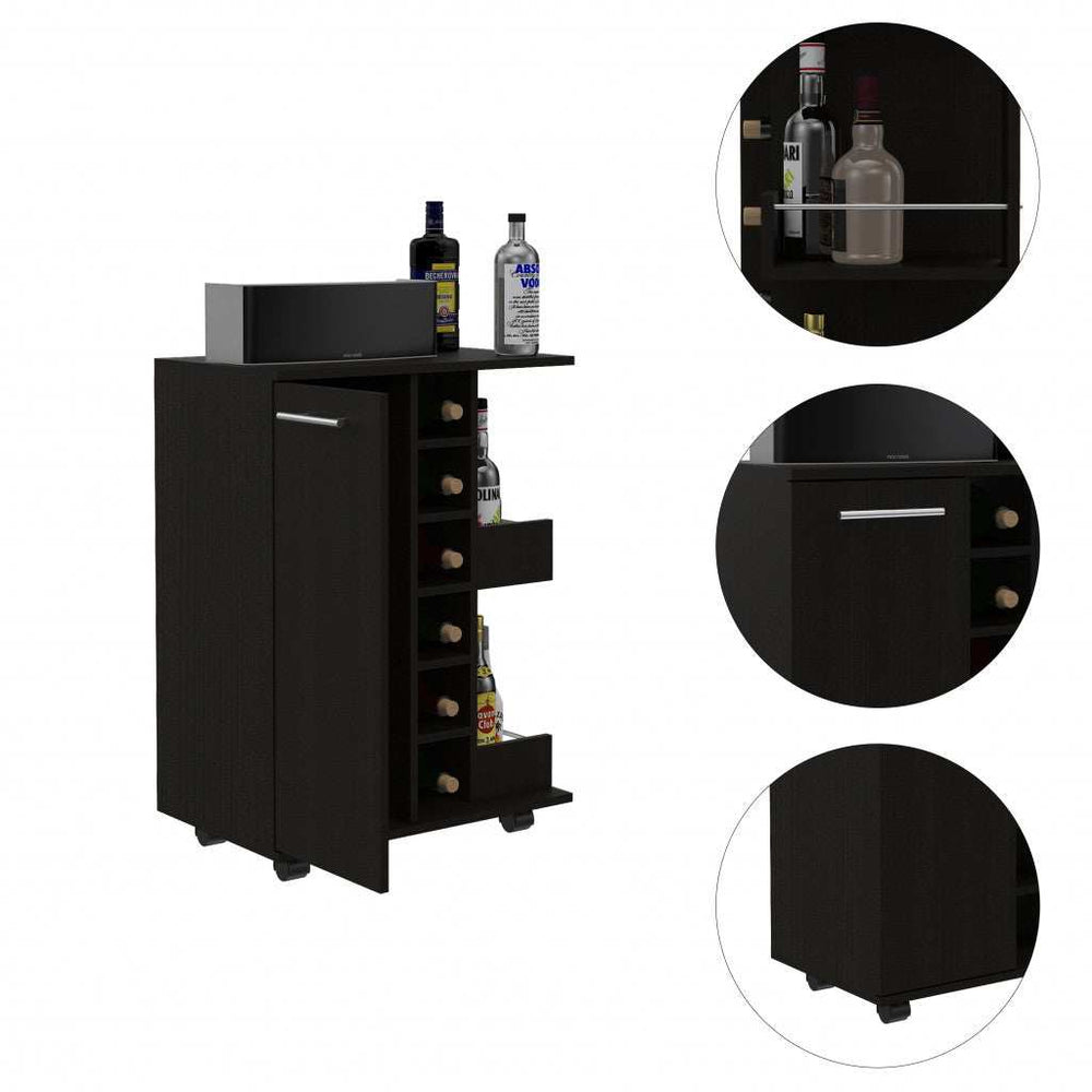 Black Rolling Bar Cart With Wine Storage - Homeroots - Flyclothing LLC