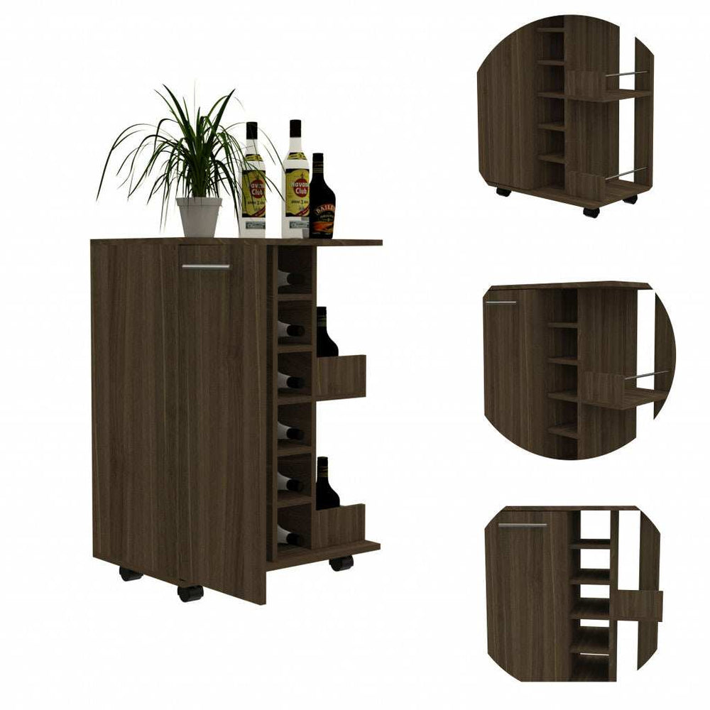 Brown Rolling Bar Cart With Wine Storage - Homeroots - Flyclothing LLC