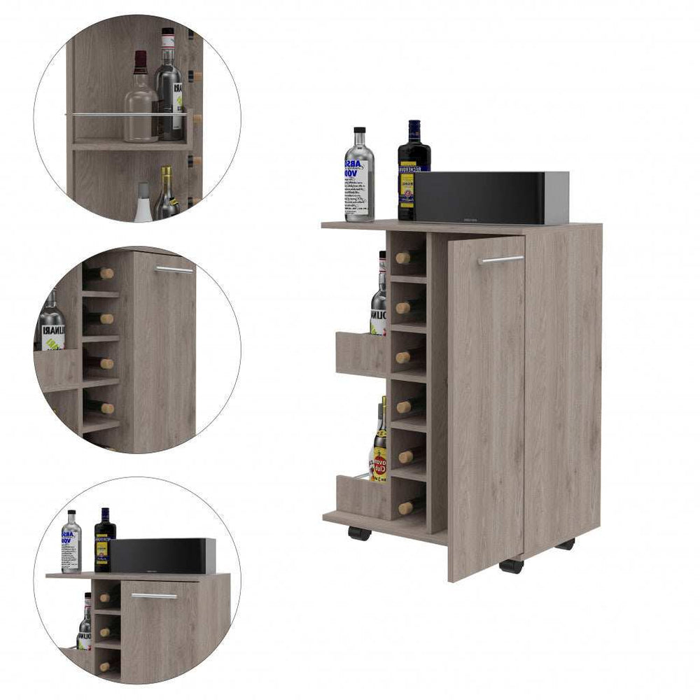 Light Gray Rolling Bar Cart With Wine Storage - Homeroots - Flyclothing LLC
