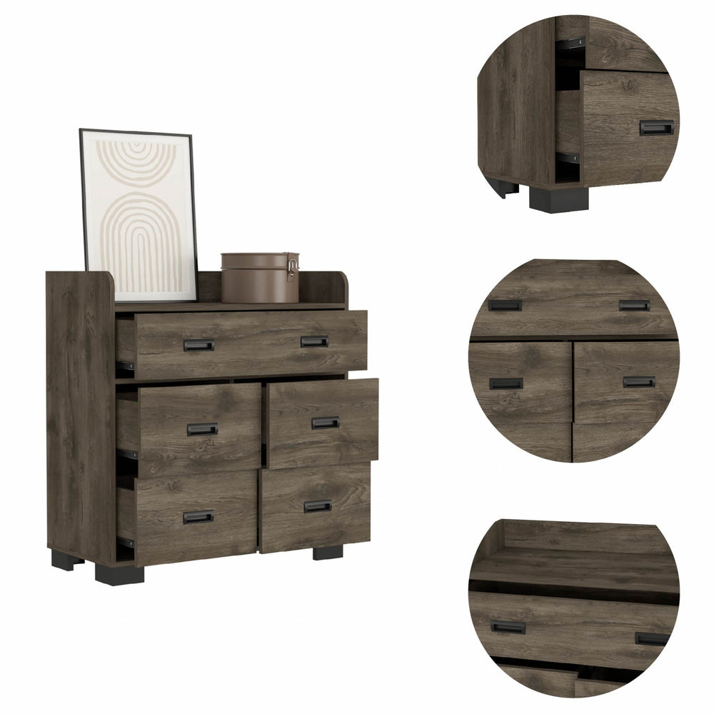33" Dark Brown Manufactured Wood Five Drawer Dresser - Homeroots - Flyclothing LLC