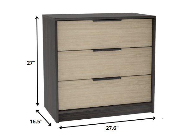 28" Black And Light Oak Manufactured Wood Three Drawer Dresser - Homeroots - Flyclothing LLC