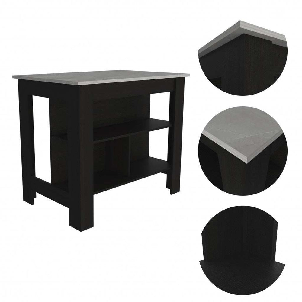 Modern Black Kitchen Island with a Marble Counter Top - Homeroots - Flyclothing LLC
