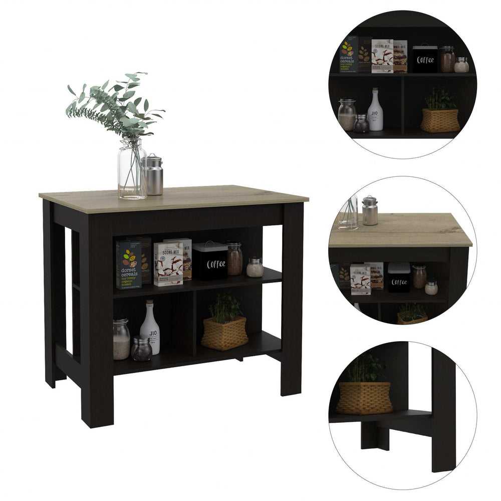 Modern Black Wengue and Light Oak Kitchen Island - Homeroots - Flyclothing LLC
