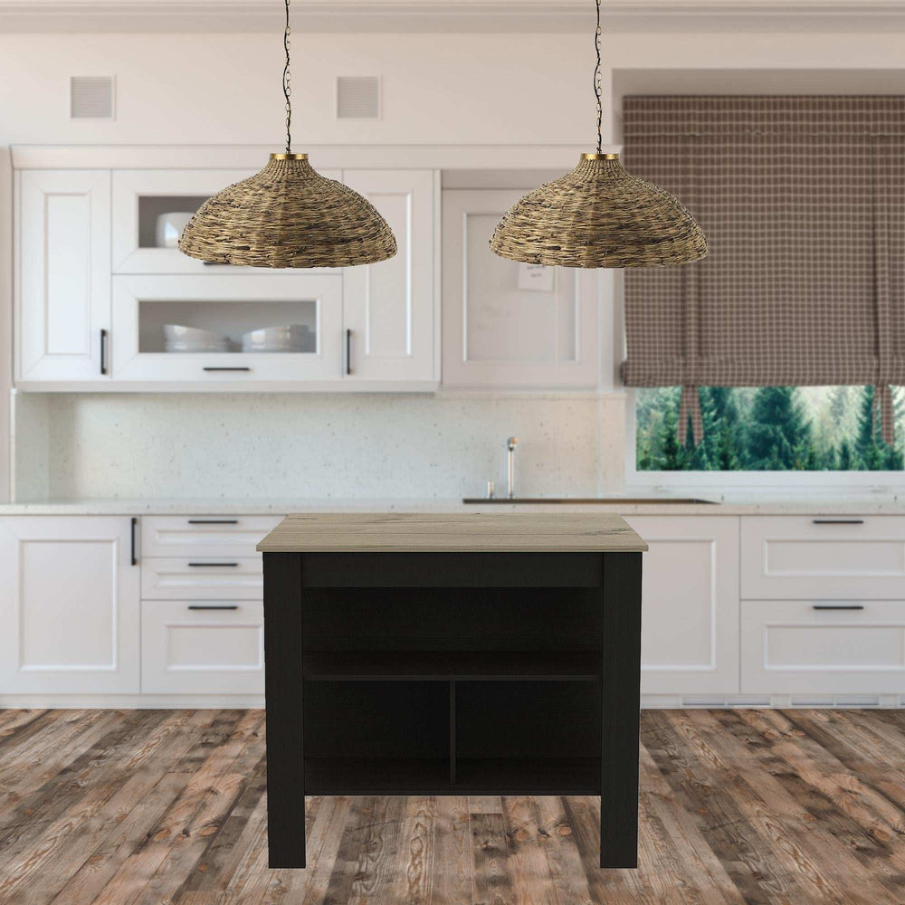 Modern Black Wengue and Light Oak Kitchen Island - Homeroots - Flyclothing LLC