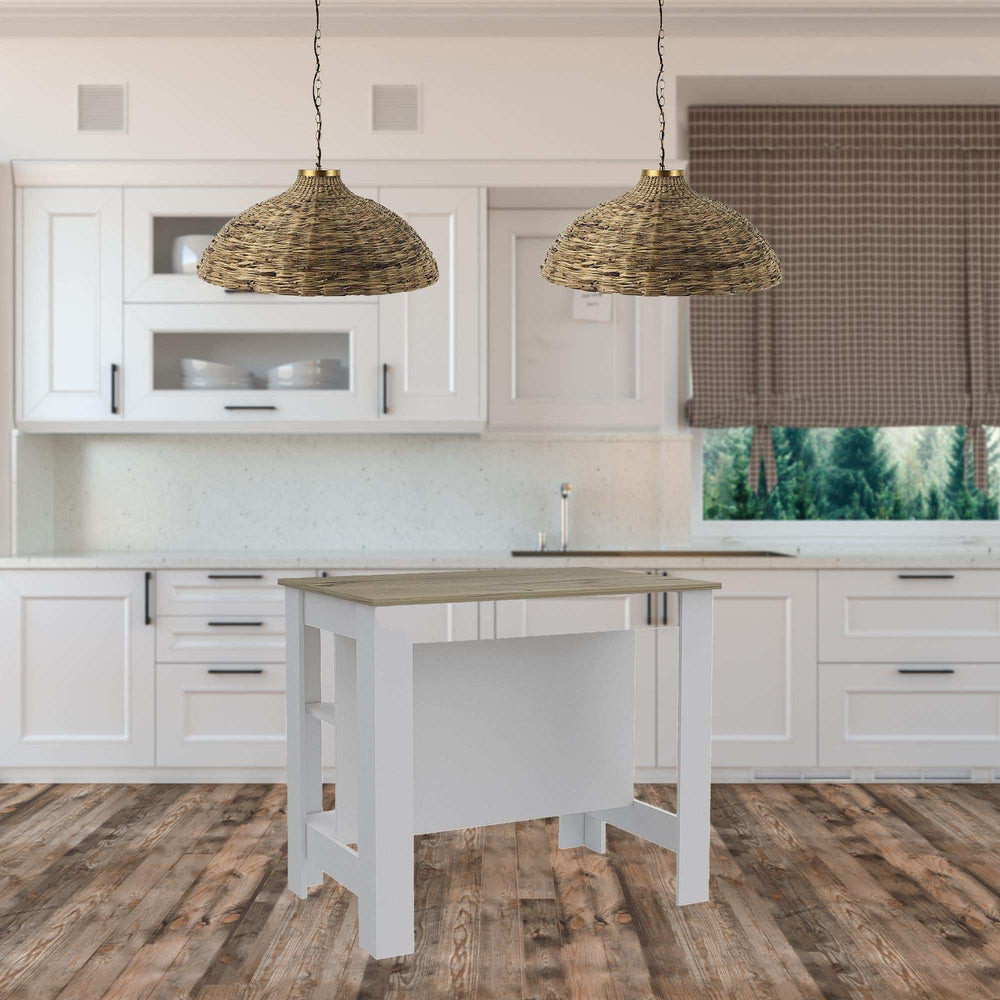 Modern White and Light Oak Kitchen Island - Homeroots - Flyclothing LLC