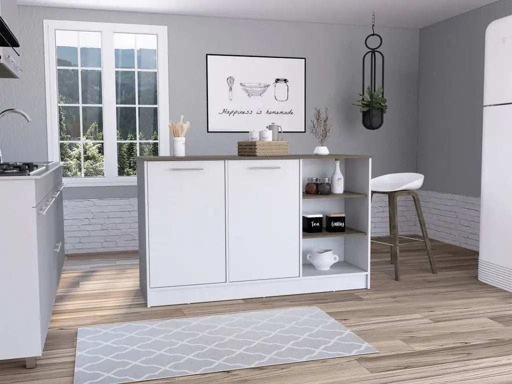 Sleek and Modern White and Dark Brown Kitchen Island - Homeroots - Flyclothing LLC