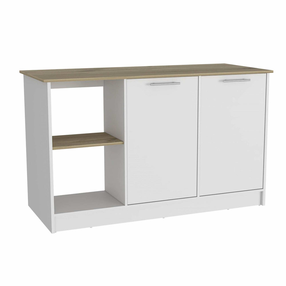 Sleek and Modern White and Light Oak Kitchen Island - Homeroots - Flyclothing LLC