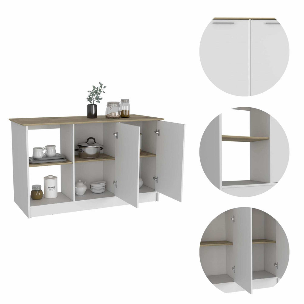 Sleek and Modern White and Light Oak Kitchen Island - Homeroots - Flyclothing LLC