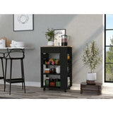 Sleek Black and Light Oak Portable Kitchen Cart - Homeroots - Flyclothing LLC