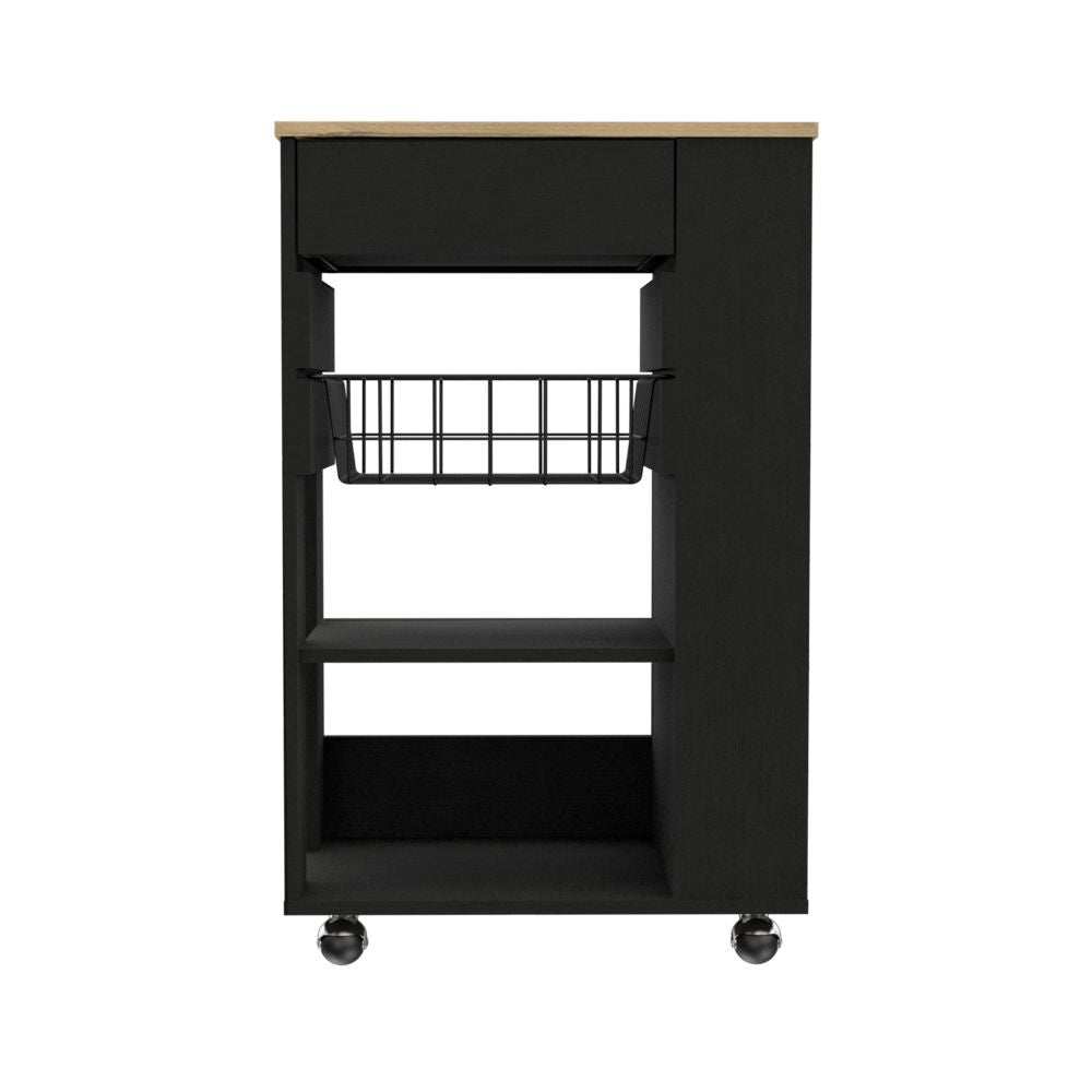 Sleek Black and Light Oak Portable Kitchen Cart - Homeroots - Flyclothing LLC