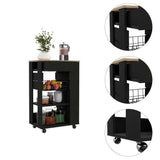 Sleek Black and Light Oak Portable Kitchen Cart - Homeroots - Flyclothing LLC