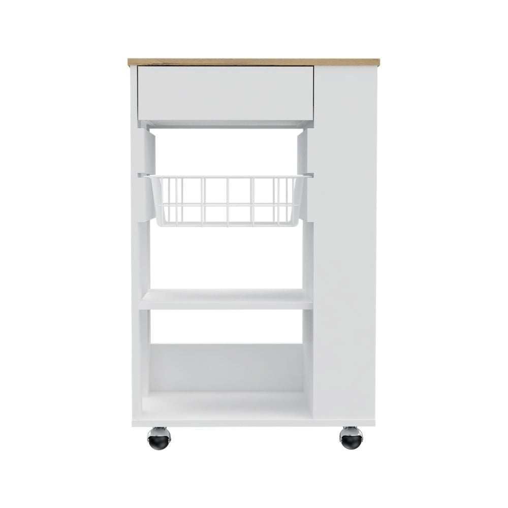 Sleek White and Light Oak Portable Kitchen Cart - Homeroots - Flyclothing LLC
